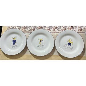 Set of 3 Reindeer Dinner Plates 11"  Pottery Barn Ceramic Donner Dancer Comet